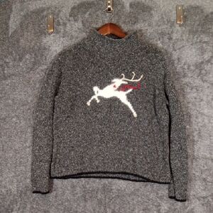 Liz Claiborne Gray Knit Sweater - Villager Sport Label Vintage Reindeer Sz M